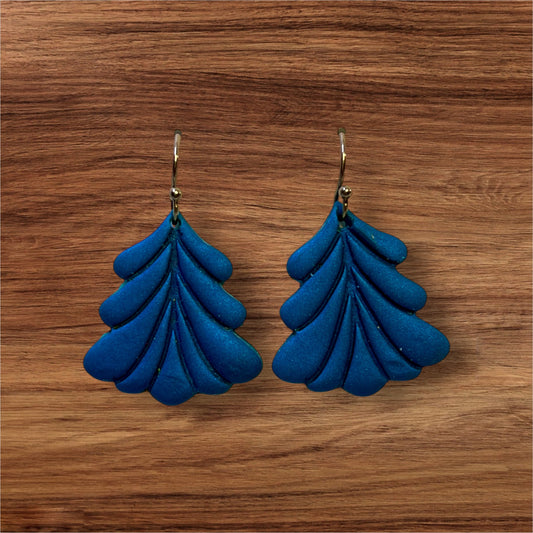 Blue Shimmer Holiday Tree Earrings