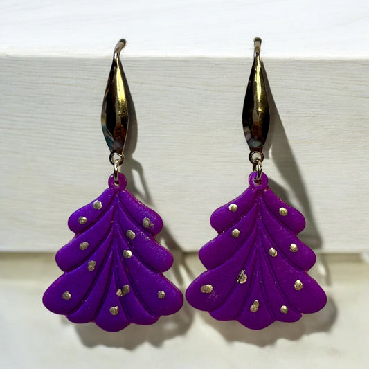 Purple Sparkle Xmas Trees Earrings