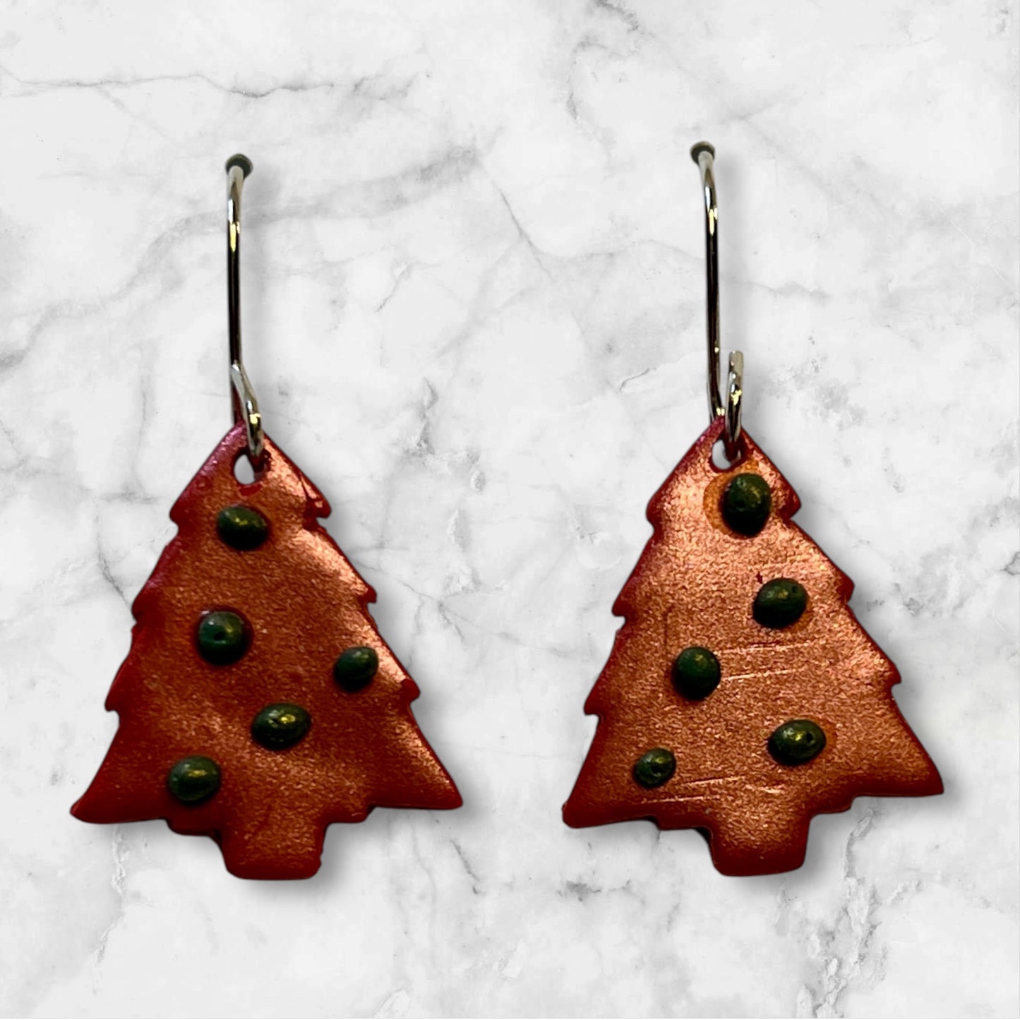 Red Xmas Trees Earrings with Green Ornaments